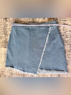 Le Lis Denim Wrap Mini Skirt in Light Blue